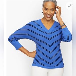 TALBOTS women’s V-NECK pullover SWEATER in dolman sleeves CHEVRON STRIPE size S
